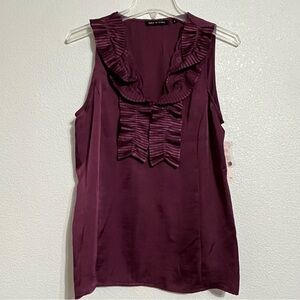 Violet & Claire Sleeveless Ruffle Front Blouse Top Plum BlackBerry Wine Small